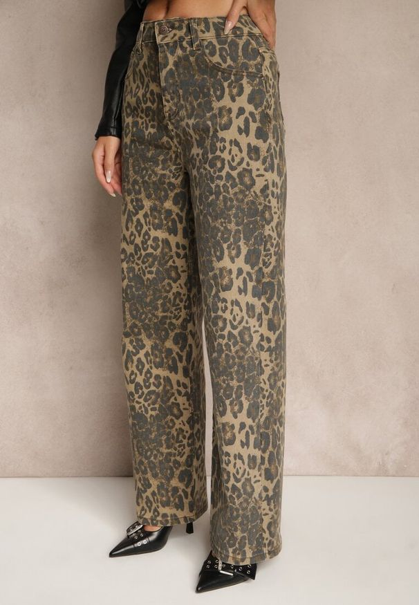 Renee - Panterkowe Jeansy High Waist o Szerokim Kroju Quelire. Okazja: na co dzień. Stan: podwyższony. Styl: casual