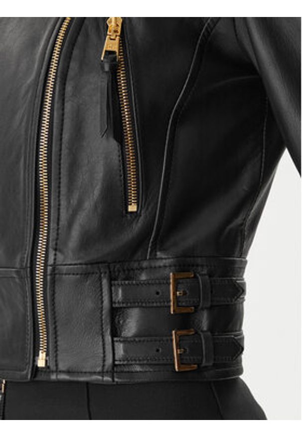 Elisabetta Franchi Kurtka skórzana GD-57Z-61E2-V1490 Czarny Regular Fit. Kolor: czarny. Materiał: skóra