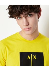 Armani Exchange - ARMANI EXCHANGE - Żółty bawełniany T-shirt z nadrukiem. Kolor: żółty. Materiał: bawełna. Wzór: nadruk #2