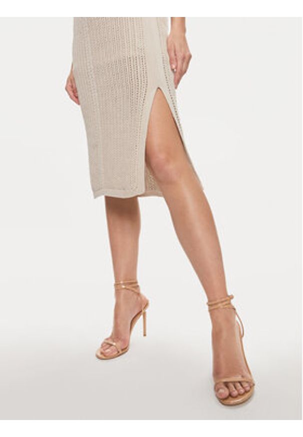 Marella Sukienka dzianinowa Lisetta 2413621015 Beżowy Regular Fit. Kolor: beżowy. Materiał: bawełna