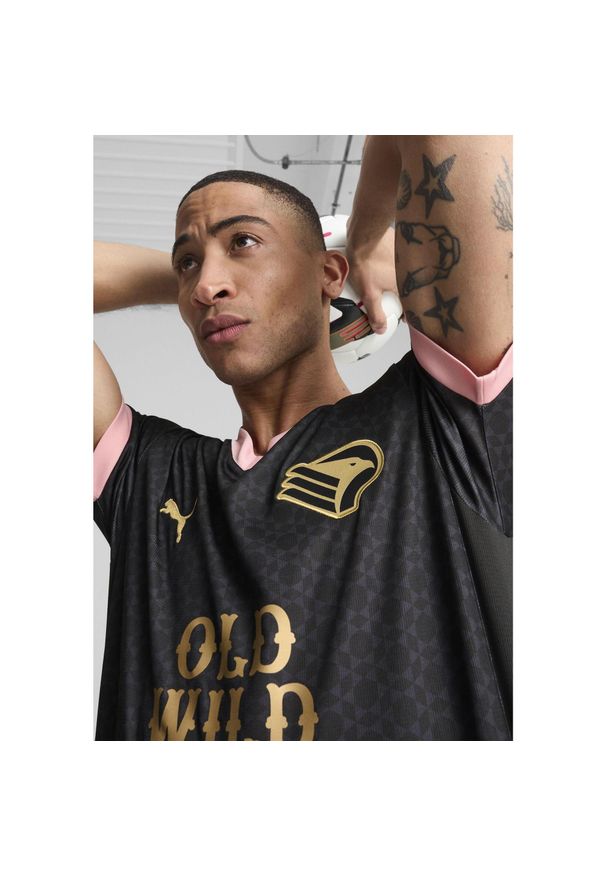 Puma - Męska koszulka wyjazdowa Palermo F.C. 24/25 PUMA Black Gold. Kolor: żółty, wielokolorowy, czarny. Materiał: materiał