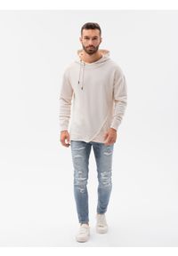Ombre Clothing - Bluza męska hoodie z przeszyciami - kremowa V1 B1187 - XXL. Kolor: biały. Materiał: dzianina, poliester, bawełna #7