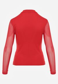 Born2be - Czerwona Bluzka z Siateczkową Górą i Półgolfem Lufenna. Kolor: czerwony. Materiał: wiskoza. Styl: elegancki #6