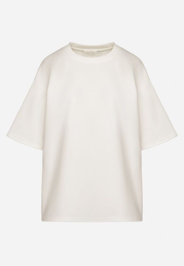 Born2be - Biały T-shirt z Bawełną w Klasycznym Stylu Meravia. Okazja: na co dzień. Kolor: biały. Materiał: bawełna. Wzór: gładki. Styl: klasyczny
