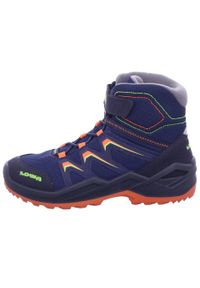 Buty trekkingowe dla dzieci Lowa Maddox Warm Gtx. Wysokość cholewki: za kostkę. Zapięcie: rzepy. Kolor: wielokolorowy. Materiał: syntetyk, tkanina, materiał. Szerokość cholewki: normalna