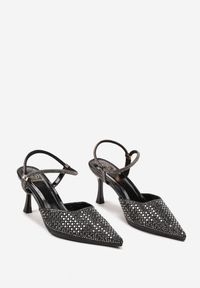 Renee - Czarne Sandały Slingback na Szpilce ze Szpiczastym Noskiem z Cyrkoniami Dimena. Okazja: na co dzień. Nosek buta: szpiczasty. Kolor: czarny. Materiał: jeans. Obcas: na szpilce. Styl: wizytowy, casual #6