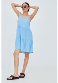 JDY sukienka mini rozkloszowana. Kolor: niebieski. Materiał: tkanina. Długość rękawa: na ramiączkach. Typ sukienki: rozkloszowane. Długość: mini #3