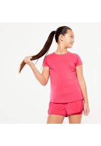 Decathlon - Koszulka z krótkim rękawem dziecięca Domyos S500. Kolor: różowy. Materiał: lyocell, elastan, poliester, materiał. Długość rękawa: krótki rękaw. Długość: krótkie