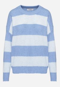 Born2be - Niebieski Sweter w Pasy z Wełną Zakończony Ściągaczem Tiaelle. Okazja: na co dzień, na spotkanie biznesowe. Kolor: niebieski. Materiał: wełna. Styl: biznesowy, klasyczny, casual #6
