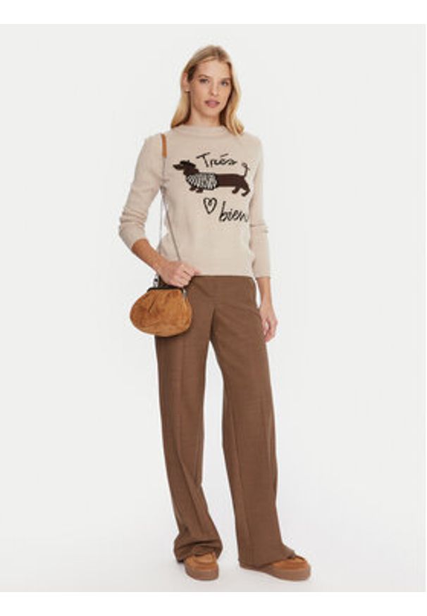 Weekend Max Mara Sweter Nitra 2525366292 Beżowy Regular Fit. Kolor: beżowy. Materiał: syntetyk