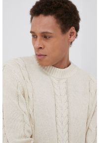 Wrangler Sweter męski kolor kremowy. Kolor: beżowy. Materiał: bawełna, materiał, włókno. Długość rękawa: długi rękaw. Długość: długie. Wzór: ze splotem #4