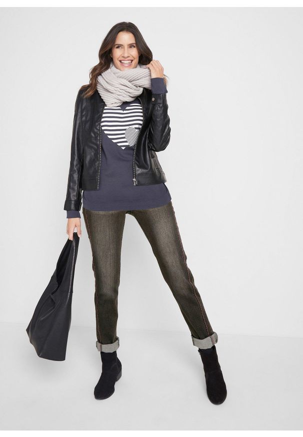 bonprix - Shirt bawełniany z długim rękawem i nadrukiem. Kolor: niebieski. Materiał: bawełna. Długość rękawa: długi rękaw. Długość: długie. Wzór: nadruk