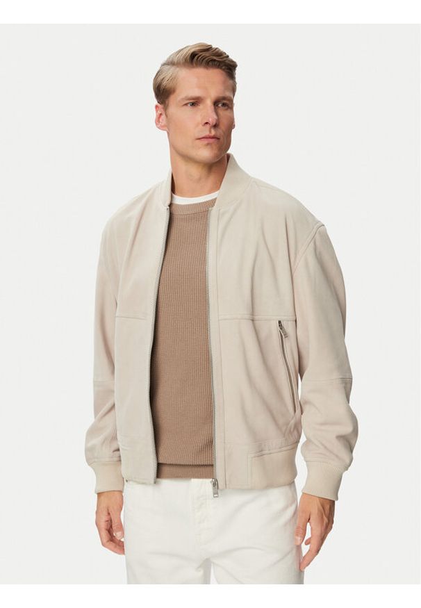 BOSS Kurtka skórzana Jonorve 50562519 Beżowy Regular Fit. Kolor: beżowy. Materiał: skóra