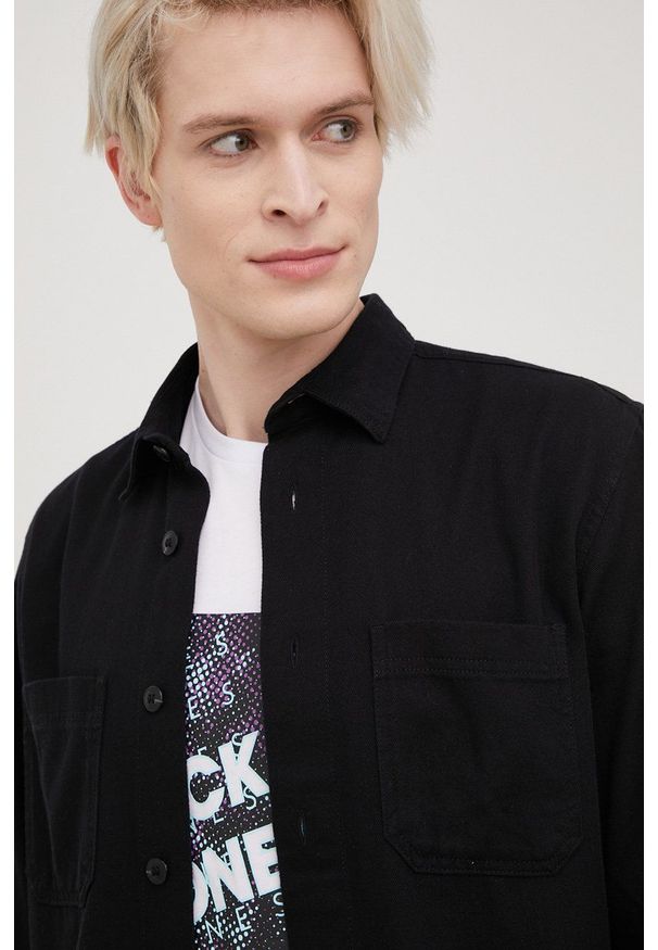 Premium by Jack&Jones koszula z domieszką lnu męska kolor czarny regular z kołnierzykiem klasycznym. Typ kołnierza: kołnierzyk klasyczny. Kolor: czarny. Materiał: len. Styl: klasyczny