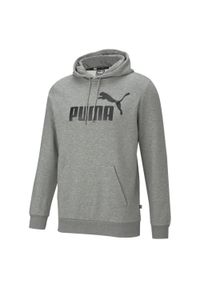 Puma - Męska bluza z kapturem z dużym logo Essentials PUMA Medium Gray Heather. Typ kołnierza: kaptur. Kolor: szary. Materiał: bawełna. Styl: sportowy, elegancki, klasyczny