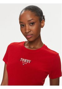 Tommy Jeans T-Shirt Essential DW0DW17839 Czerwony Slim Fit. Kolor: czerwony. Materiał: bawełna, syntetyk