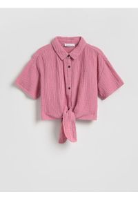 Reserved - Muślinowa koszula z wiązaniem - brudny róż. Kolor: różowy. Materiał: bawełna #1