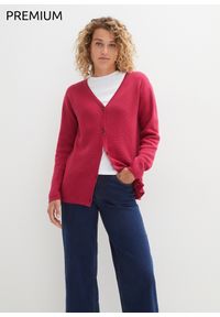 bonprix - Sweter rozpinany z dzianiny Milano w prążek, Essential. Kolor: różowy. Materiał: dzianina. Wzór: prążki #1