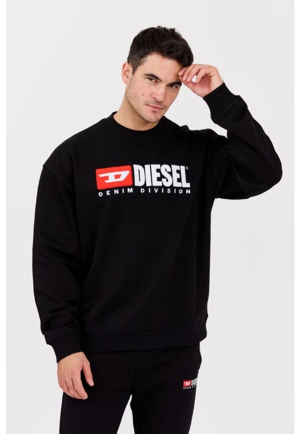 Diesel - DIESEL Czarna męska bluza S-BOXT-DIV z dużym logo, Rozmiar XXL. Kolor: czarny. Materiał: bawełna, elastan, materiał. Długość rękawa: długi rękaw. Długość: długie. Styl: klasyczny, elegancki
