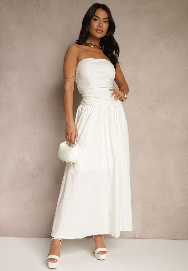 Renee - Biała Koktajlowa Bawełniana Sukienka Bodycon Filitera. Kolor: biały. Materiał: bawełna. Typ sukienki: bodycon. Styl: wizytowy