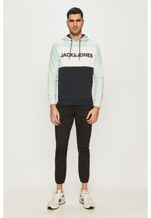 Jack & Jones - Bluza. Okazja: na co dzień. Typ kołnierza: kaptur. Kolor: turkusowy. Materiał: dzianina. Styl: casual
