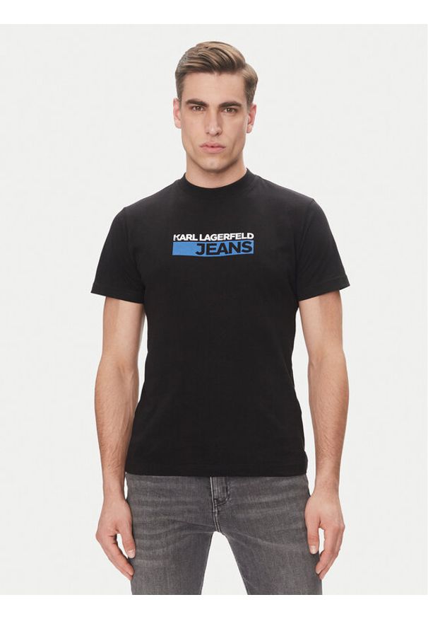 Karl Lagerfeld - KARL LAGERFELD T-Shirt A2M17074 Czarny Regular Fit. Typ kołnierza: dekolt w karo. Kolor: czarny. Materiał: bawełna, syntetyk