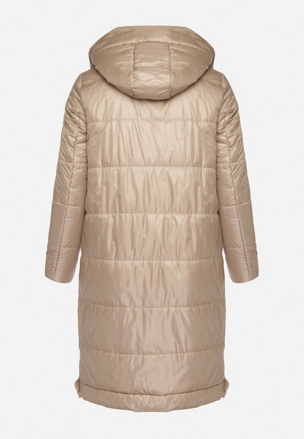 Born2be - Beżowa Przejściowa Kurtka Pikowana z Kapturem i Suwakami po Bokach Fesunela. Okazja: na co dzień. Typ kołnierza: kaptur. Kolekcja: plus size. Kolor: beżowy. Materiał: jeans. Sezon: jesień. Styl: klasyczny, casual