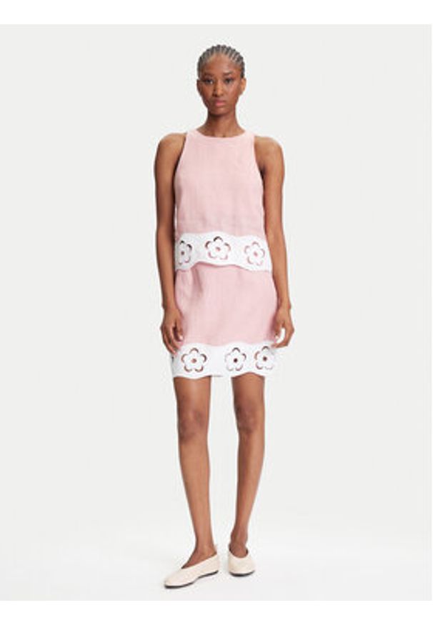 STAUD Spódnica mini Margaux R25S6138LN Różowy Regular Fit. Kolor: różowy. Materiał: len