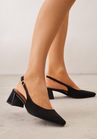 Renee - Czarne Czółenka VICES Slingback na Geometrycznym Słupku Messeleia. Zapięcie: pasek. Kolor: czarny. Wzór: geometria. Obcas: na słupku #3