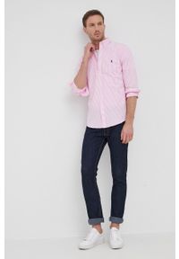 Polo Ralph Lauren Koszula 710859881002 męska kolor różowy slim z kołnierzykiem button-down. Typ kołnierza: button down, polo. Kolor: różowy. Materiał: tkanina, materiał #3