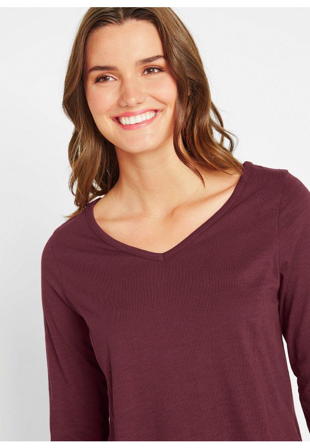 bonprix - Długa bluzka z czystej bawełny. Kolor: czerwony. Materiał: bawełna. Długość: długie