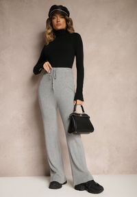 Renee - Szare Szerokie Spodnie z Bawełną High Waist Emarisa. Okazja: na co dzień, na imprezę. Stan: podwyższony. Kolor: szary. Materiał: bawełna. Styl: elegancki, casual #5