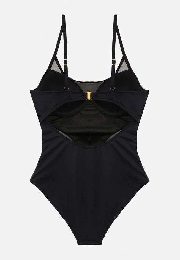 Renee - Czarny Jednoczęściowy Strój Kąpielowy z Siateczką i Wycięciem na Plecach Xenneth. Kolor: czarny