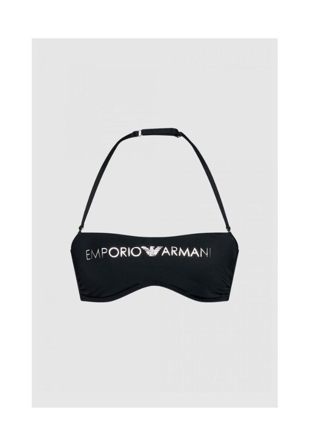 Emporio Armani - EMPORIO ARMANI Czarne wiązane bikini ze srebrnym logo, Rozmiar XS. Kolor: czarny. Materiał: poliamid