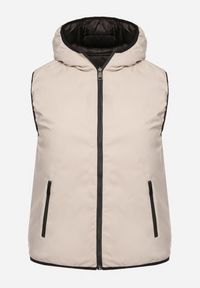 Born2be - Jasnobeżowa Dwustronna Kamizelka z Kapturem Zdobiona Pikowanymi Przeszyciami Tuliona. Okazja: na spacer. Typ kołnierza: kaptur. Kolekcja: plus size. Kolor: beżowy. Materiał: jeans. Wzór: aplikacja. Styl: elegancki #7