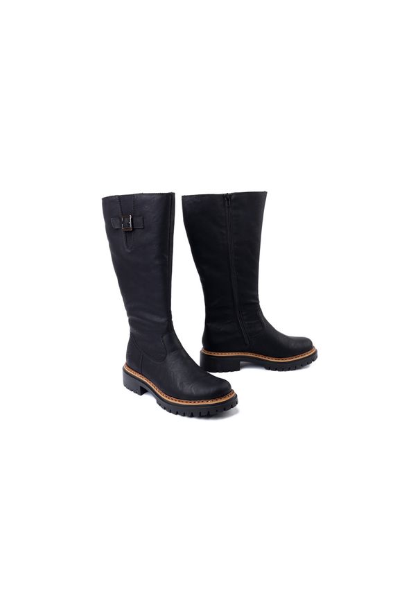 Rieker - RIEKER 72694-00 black, kozaki damskie. Zapięcie: zamek. Kolor: czarny. Materiał: futro. Szerokość cholewki: normalna. Obcas: na obcasie. Wysokość obcasa: średni