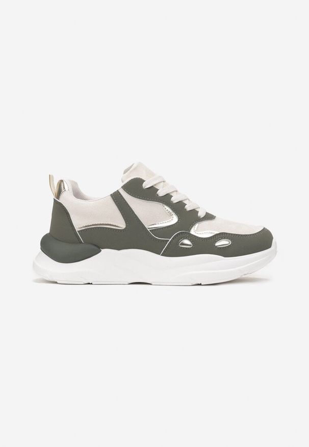 Born2be - Zielone Sznurowane Sneakersy na Płaskiej Podeszwie Toade. Wysokość cholewki: przed kostkę. Kolor: zielony, beżowy. Materiał: materiał. Szerokość cholewki: normalna. Obcas: na płaskiej podeszwie