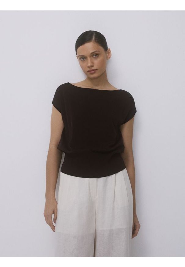 Reserved - Bluzka z wiskozą - brązowy. Kolor: brązowy. Materiał: wiskoza