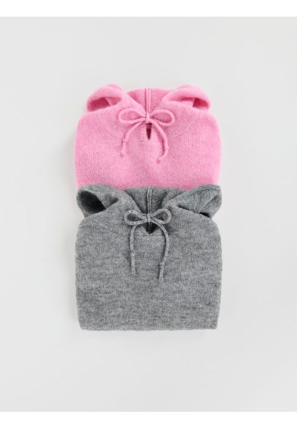 Reserved - Sweter z kapturem z wełną - szary. Typ kołnierza: kaptur. Kolor: szary. Materiał: wełna