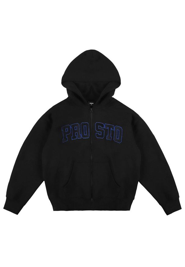 Bluza męska Prosto Zip Hoodie Axel KL251MSWE2181 - czarna. Okazja: na co dzień, na spacer. Typ kołnierza: kaptur. Kolor: czarny. Materiał: dresówka, bawełna, materiał. Wzór: aplikacja. Styl: klasyczny, casual. Sport: turystyka piesza