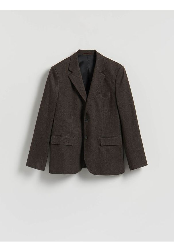 Reserved - Marynarka slim fit z wiskozą - ciemnobrązowy. Kolor: brązowy. Materiał: wiskoza