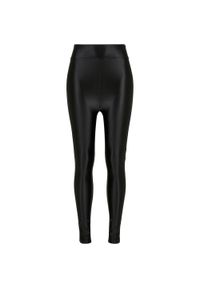 Urban Classics - Metaliczne, Błyszczące Legginsy Z Wysoką Talią Dla Kobiet. Kolor: czarny. Sport: turystyka piesza #1