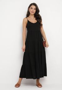 Born2be - Czarna Sukienka z Bawełnianej Tkaniny z Wiązanymi Ramiączkami Esthenis. Okazja: na co dzień. Typ kołnierza: dekolt w kształcie V. Kolor: czarny. Materiał: tkanina, bawełna. Długość rękawa: na ramiączkach. Typ sukienki: proste. Styl: casual, klasyczny #1