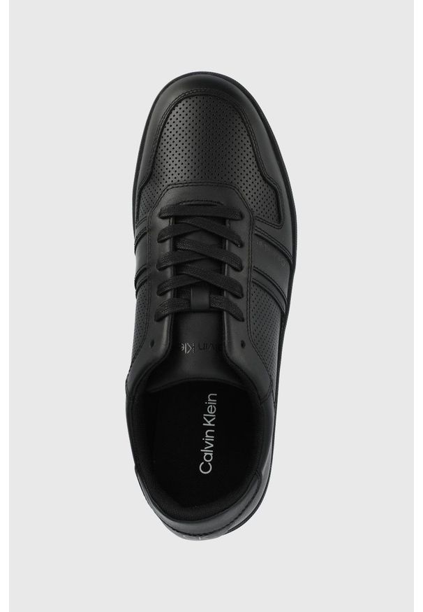 Calvin Klein sneakersy skórzane kolor czarny. Nosek buta: okrągły. Zapięcie: sznurówki. Kolor: czarny. Materiał: skóra