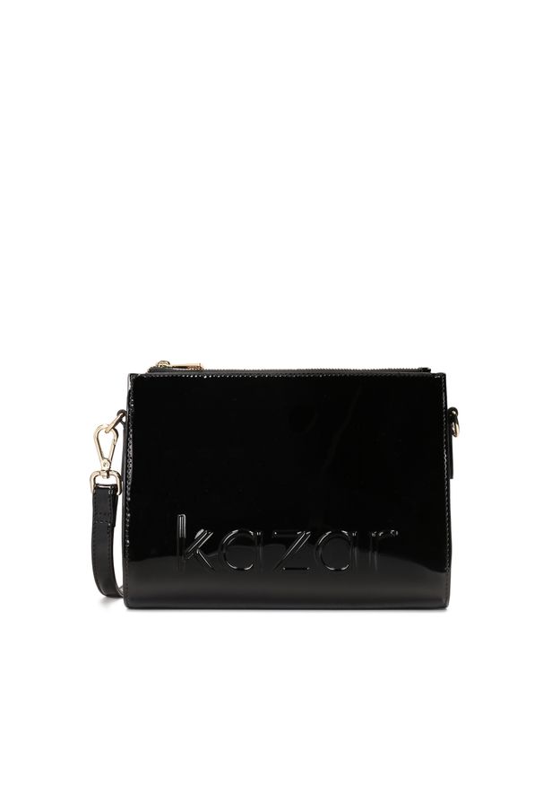 Kazar - Lakierowana torebka na pasku w stylu minimal. Kolor: czarny. Wzór: aplikacja. Materiał: lakierowane, skórzane