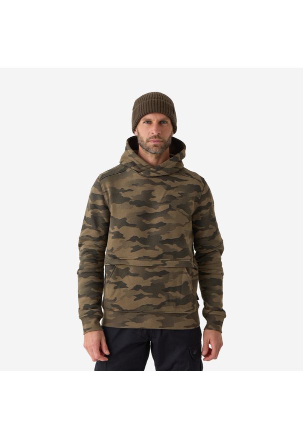 SOLOGNAC - Bluza myśliwska z kapturem Solognac 500 camo. Typ kołnierza: kaptur. Kolor: beżowy. Materiał: bawełna, elastan, poliester, materiał. Sport: outdoor
