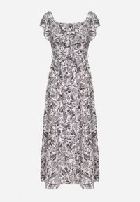 Born2be - Ciemnoszara Sukienka Hiszpanka z Bawełną w Kwiaty Mreova. Okazja: na co dzień. Typ kołnierza: dekolt hiszpanka. Kolor: szary. Materiał: bawełna. Wzór: kwiaty. Styl: casual, elegancki, klasyczny #7