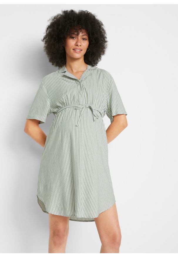 bonprix - Sukienka ciążowa i do karmienia piersią ze zrównoważonego materiału. Kolekcja: moda ciążowa. Kolor: biały. Materiał: materiał. Typ sukienki: szmizjerki