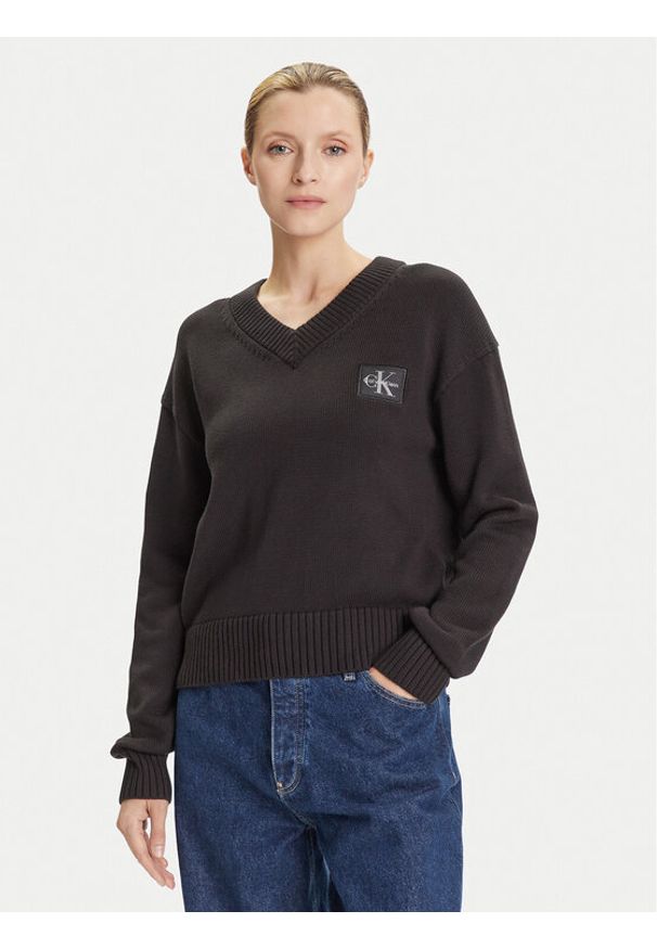 Calvin Klein Jeans Sweter LV047D352G Czarny Regular Fit. Kolor: czarny. Materiał: bawełna