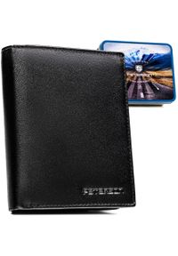 Portfel męski ze skóry naturalnej w czarnym kolorze z systemem RFID i w zestawie z brelokiem - Peterson. Kolor: czarny. Materiał: skóra #1